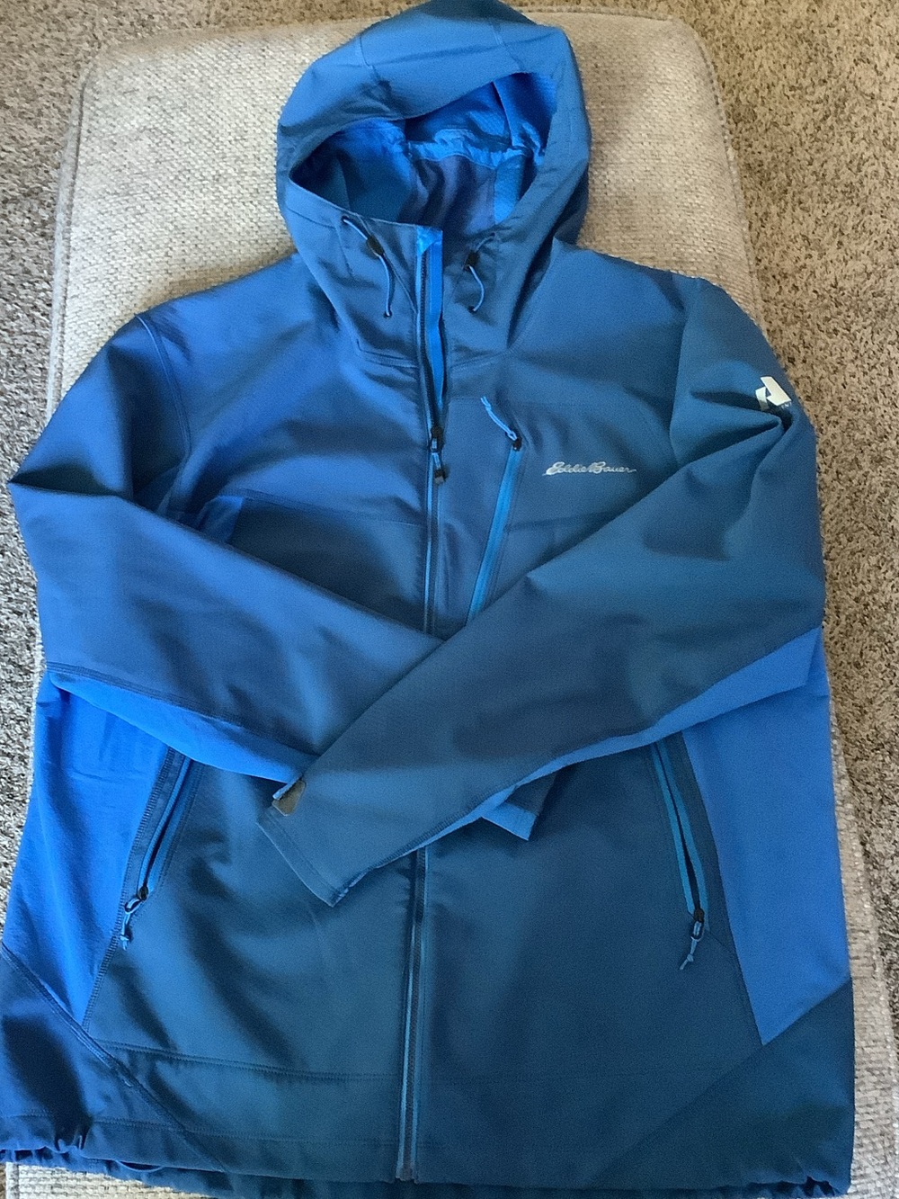 Eddie Bauer Two-Tone Blue Hooded Softshell Windbreaker Large